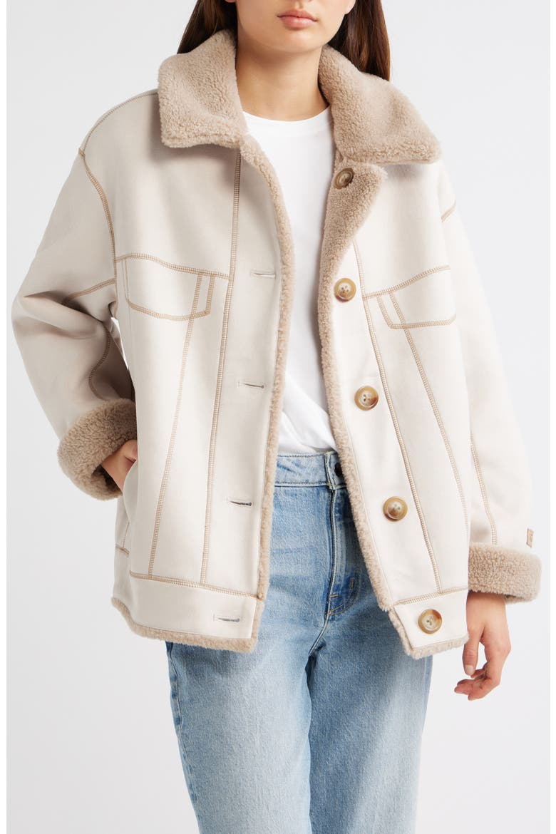 Frankie Reversible Faux Shearling Trucker Jacket, Alternate, color, BLUFF / OYSTER