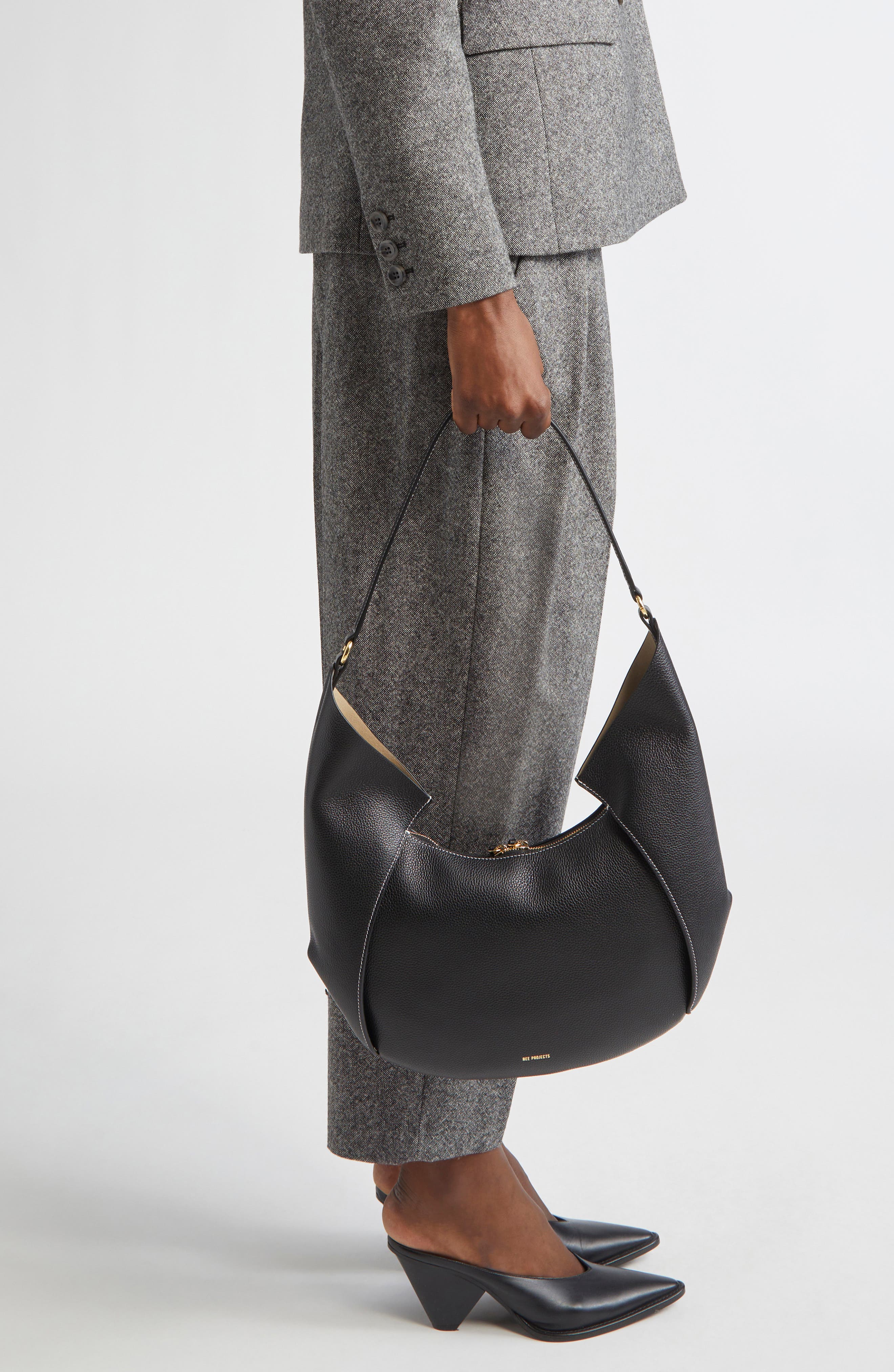 Ree Projects Large Riva Pebbled Leather Hobo Bag, Alternate, color, Black