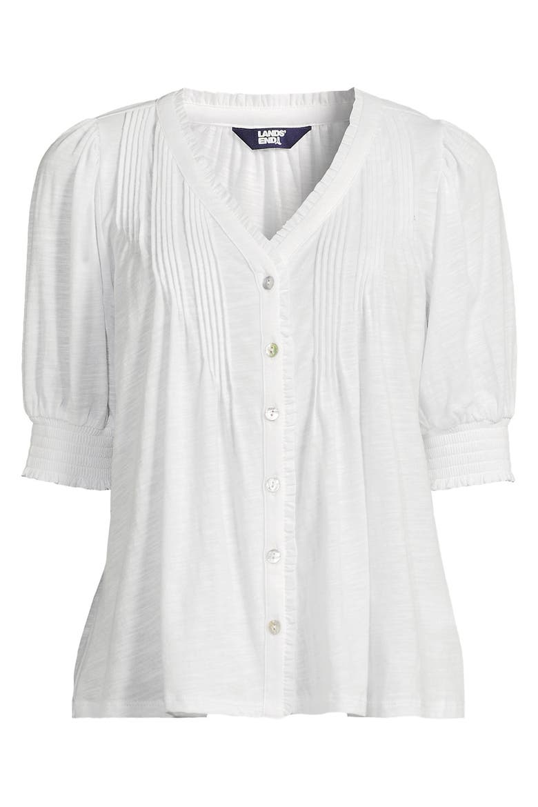 Button Pintuck Puff Sleeve Top, Alternate, color, White