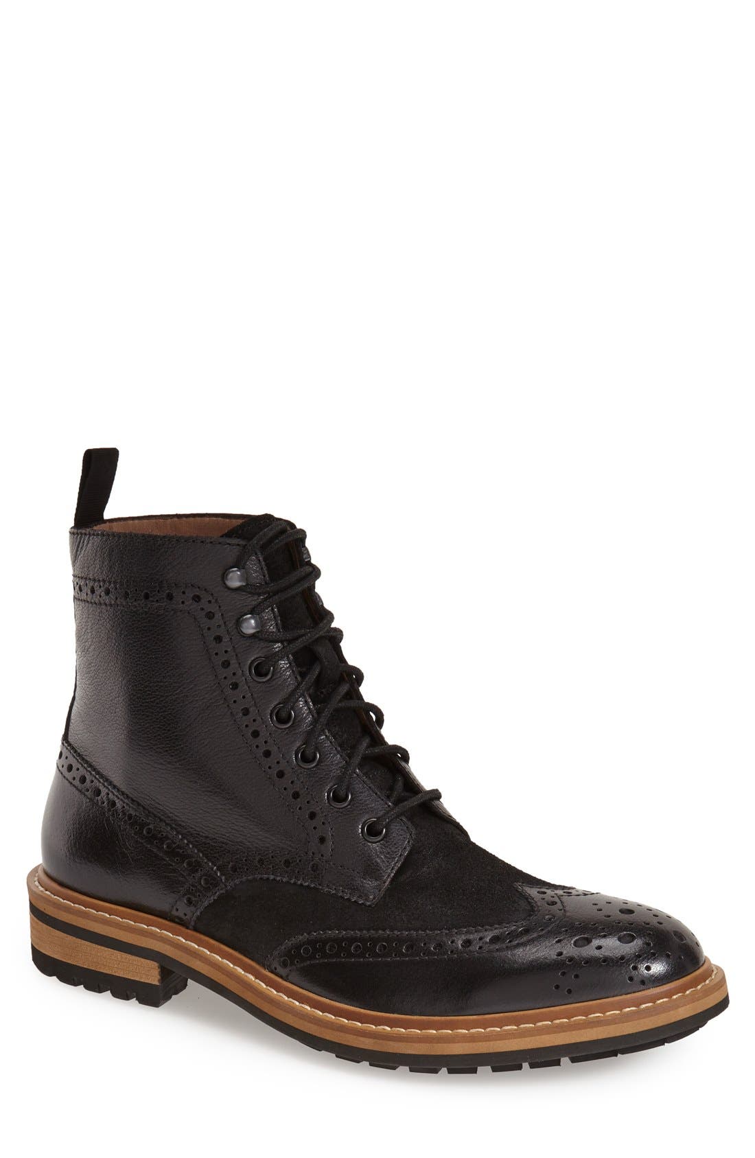 'Aberdeen' Wingtip Boot, Main, color, BLACK