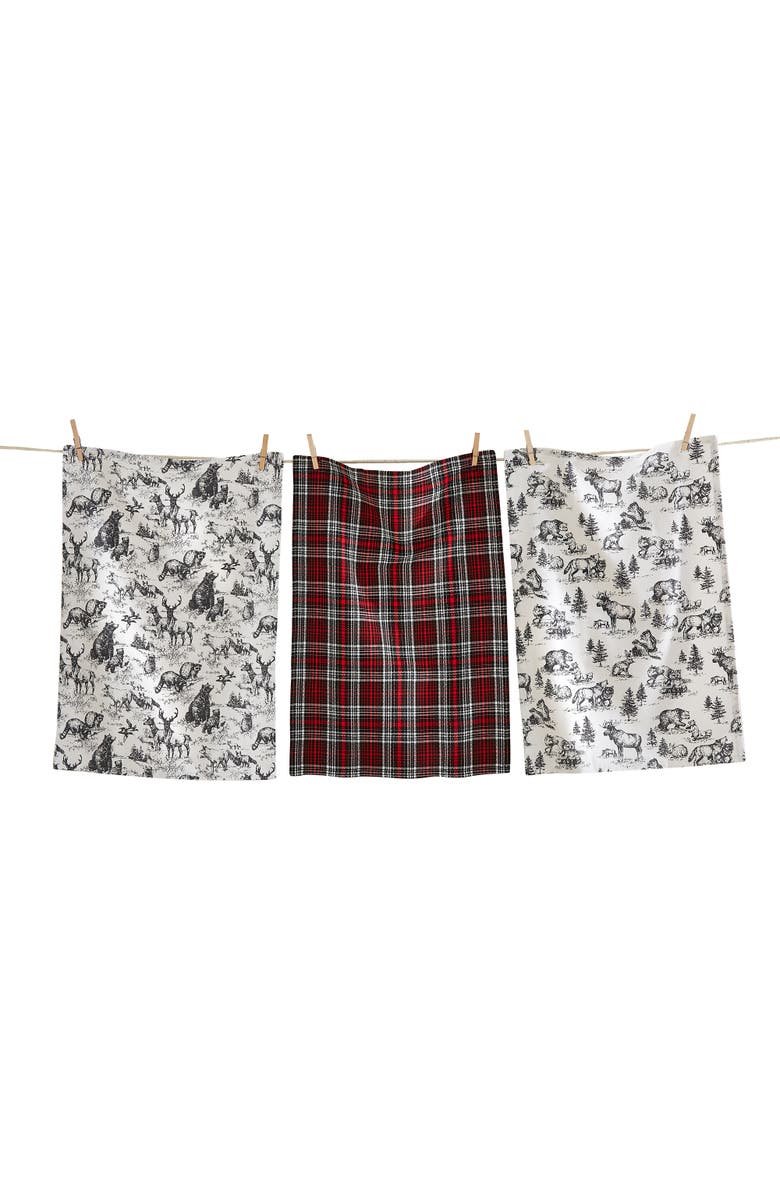 tag Woodland Animals Dishtowel Set of 3 Multicolor Cotton Towels, Main, color, Multicolored