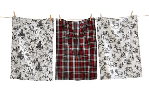Woodland Animals Dishtowel Set of 3 Multicolor Cotton Towels
