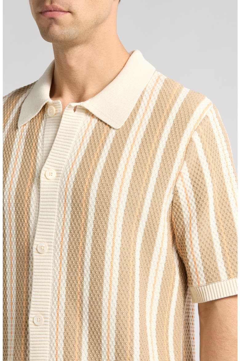 Jackie 6636 Stripe Short Sleeve Organic Cotton Cardigan, Alternate, color, BEIGE/ IVORY