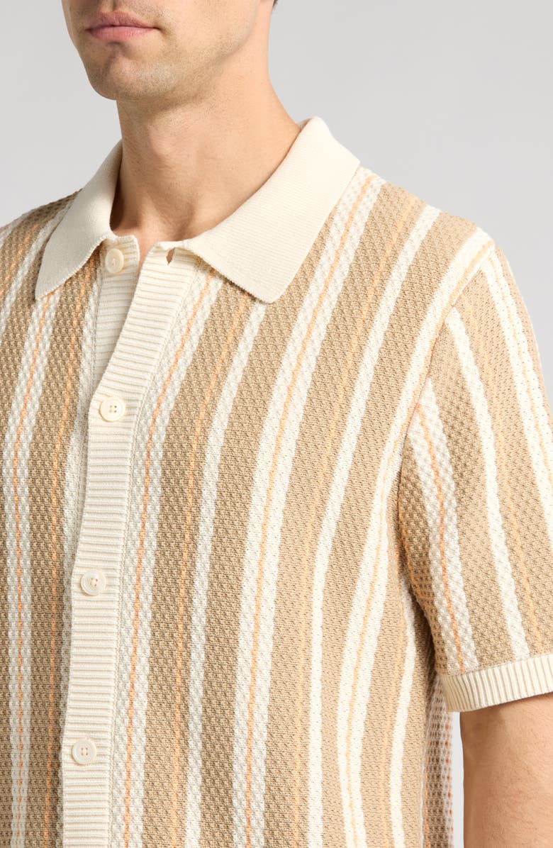 NN07 Jackie 6636 Stripe Short Sleeve Organic Cotton Cardigan, Alternate, color, Beige/ Ivory