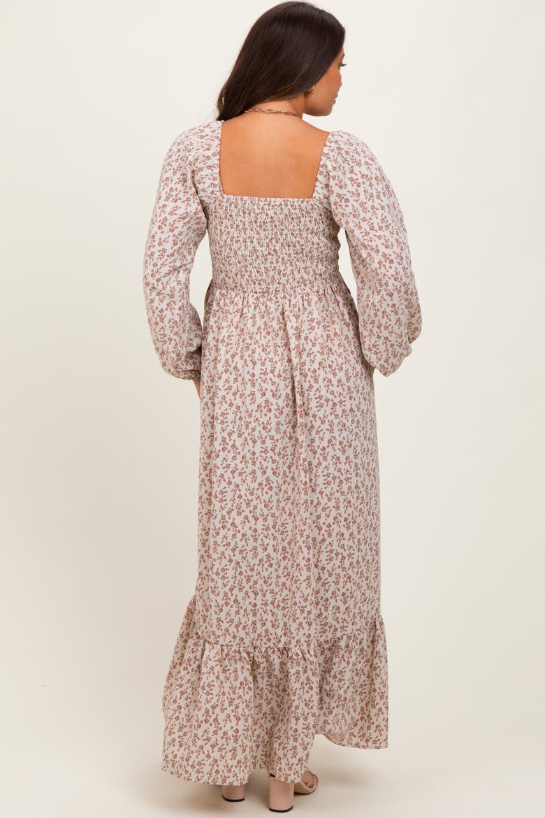 Floral Smocked Lace Trim Sweetheart Maxi Dress, Alternate, color, Pink