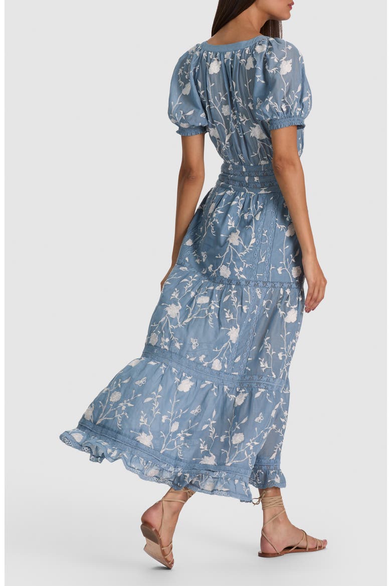 Kathryn Lace Trim Cotton Midi Shirtdress, Alternate, color, DEEP DENIM BLUE/ VANILLA