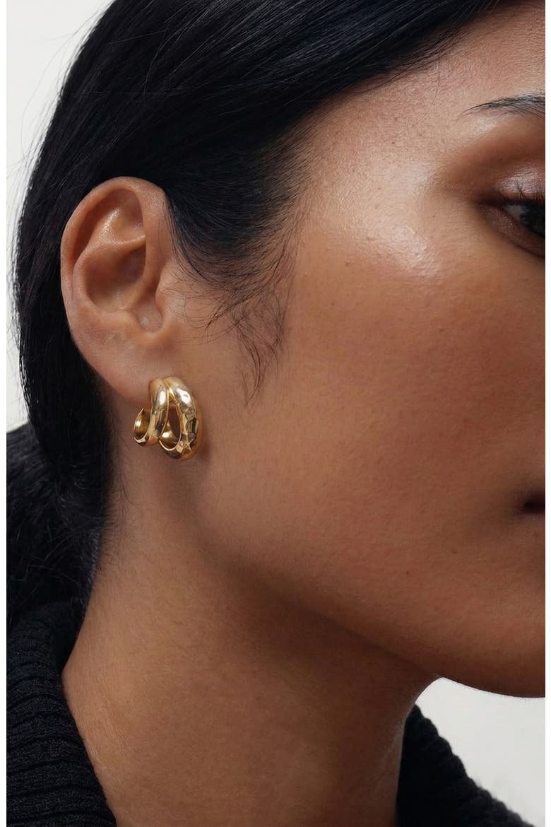 Double Claw Hammered Hoop Earrings in Two Tone, Alternate, color, Two Tone