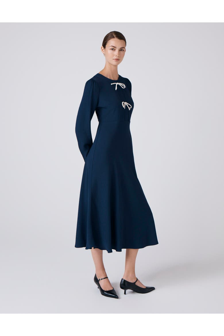 Cora Crepe Tie Front Midi Dress, Main, color, Navy
