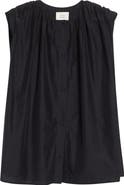LOULOU DE SAISON Anca Gathered Sleeveless Cotton & Silk Voile Button-Up Top