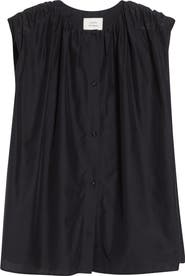 LOULOU DE SAISON Anca Gathered Sleeveless Cotton & Silk Voile Button-Up Top