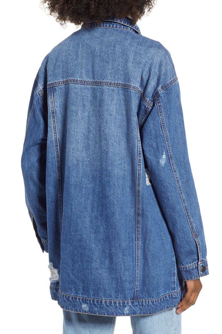 Distressed Longline Denim Jacket, Alternate, color, ADVENTURA WASH