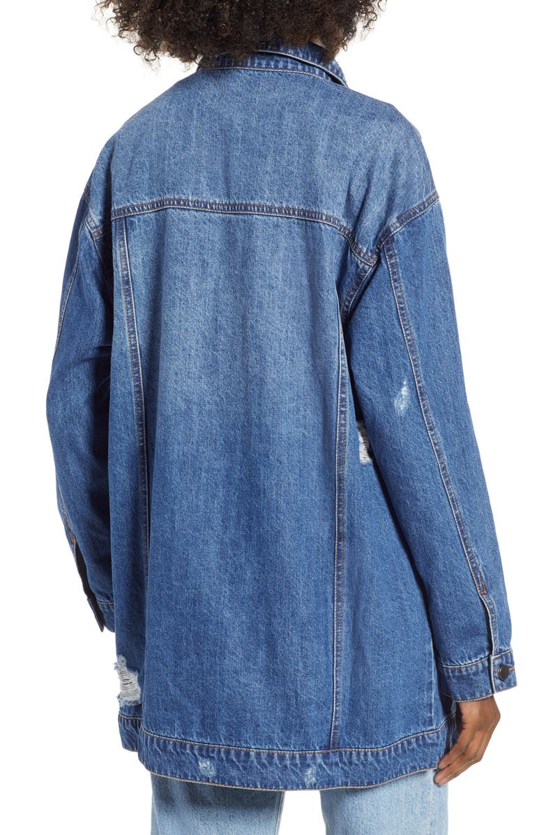 BP. Distressed Longline Denim Jacket, Alternate, color, 