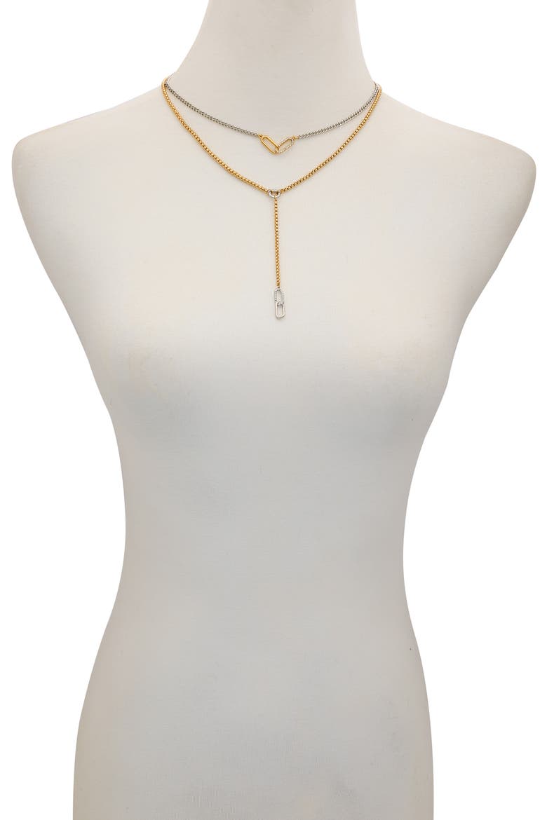 Two-Tone Layered Y-Necklace, Alternate, color, GOLD TONE