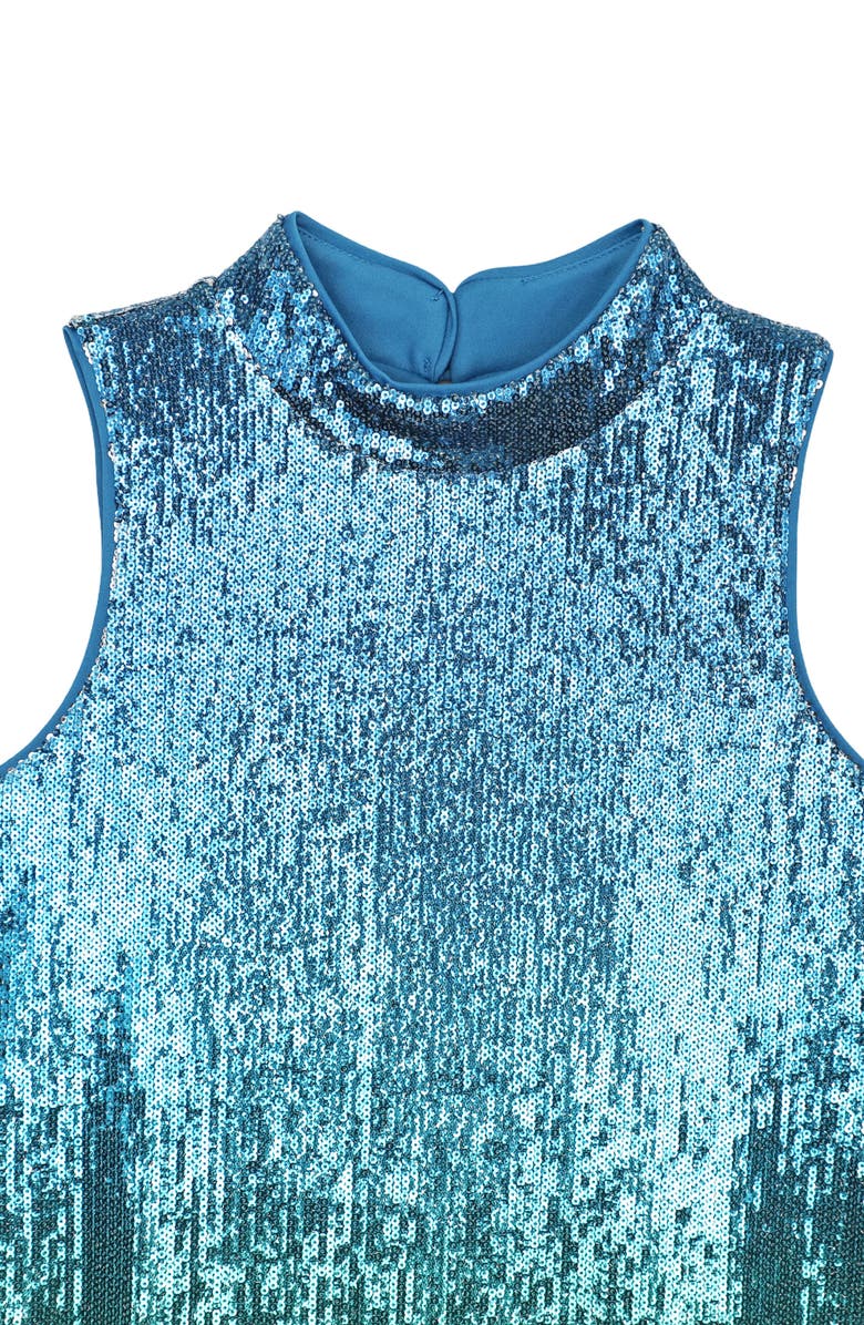 Zunie Kids' Ombré Sequin Sleeveless Trapeze Dress, Alternate, color, Teal Multi