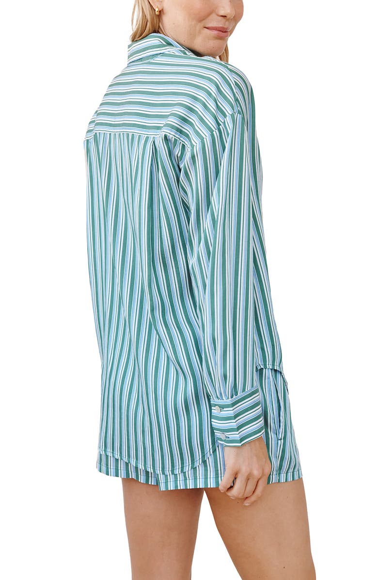Bella Dahl Stripe Oversize Button-Up Shirt, Alternate, color, Emerald Stripe