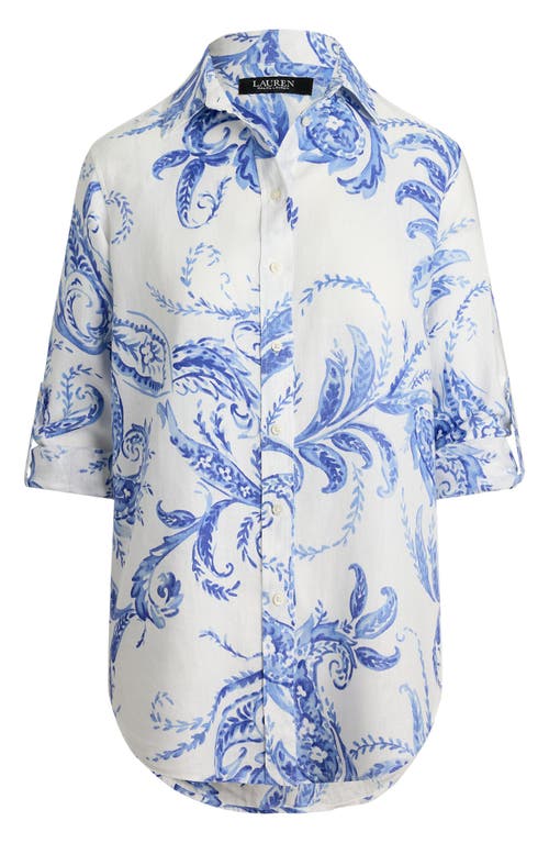 Ralph Lauren Womens Relaxed Fit Paisley 100 Linen Shirt P Xs 3x In Blue