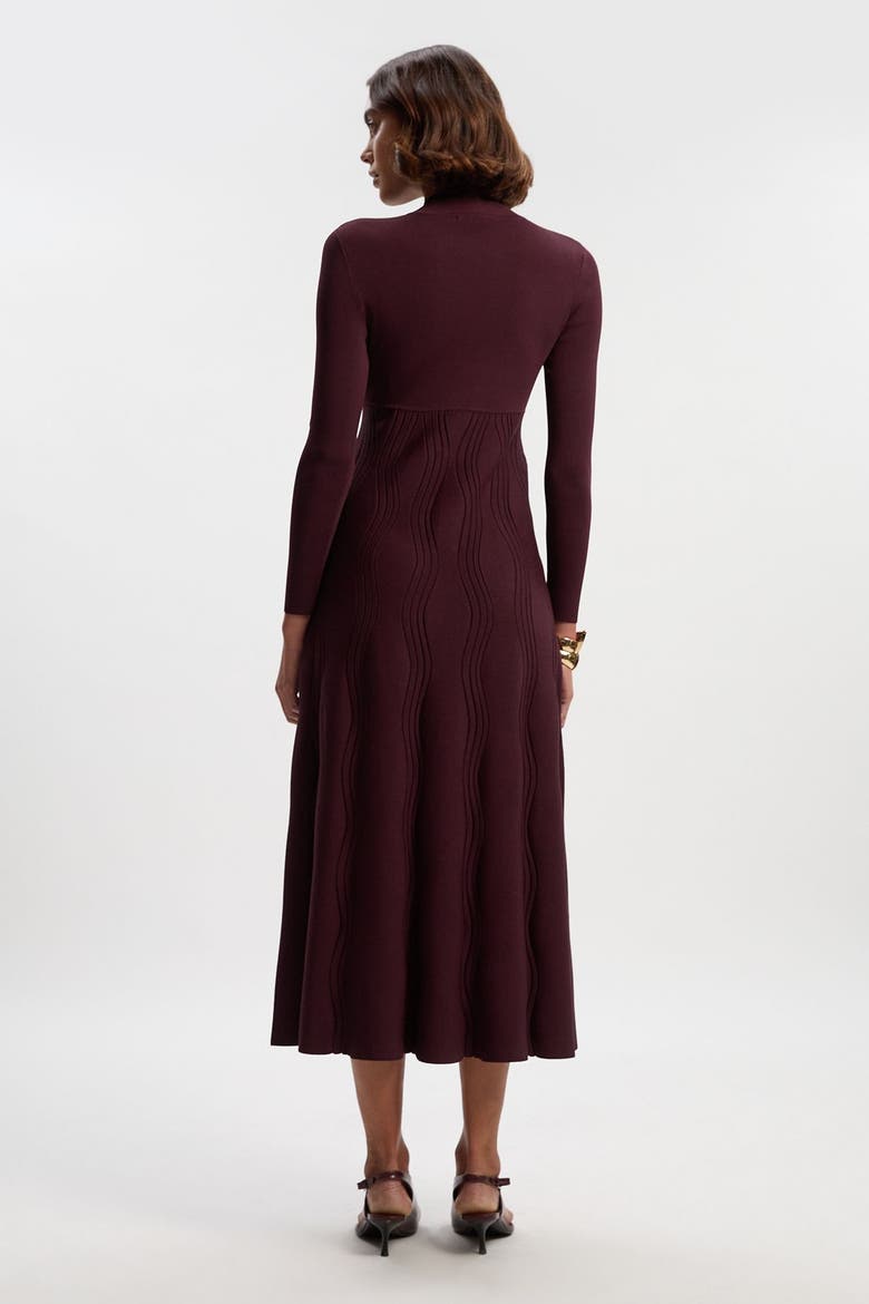 Wave Knit A-Line Long Sleeve Dress, Alternate, color, Burgundy
