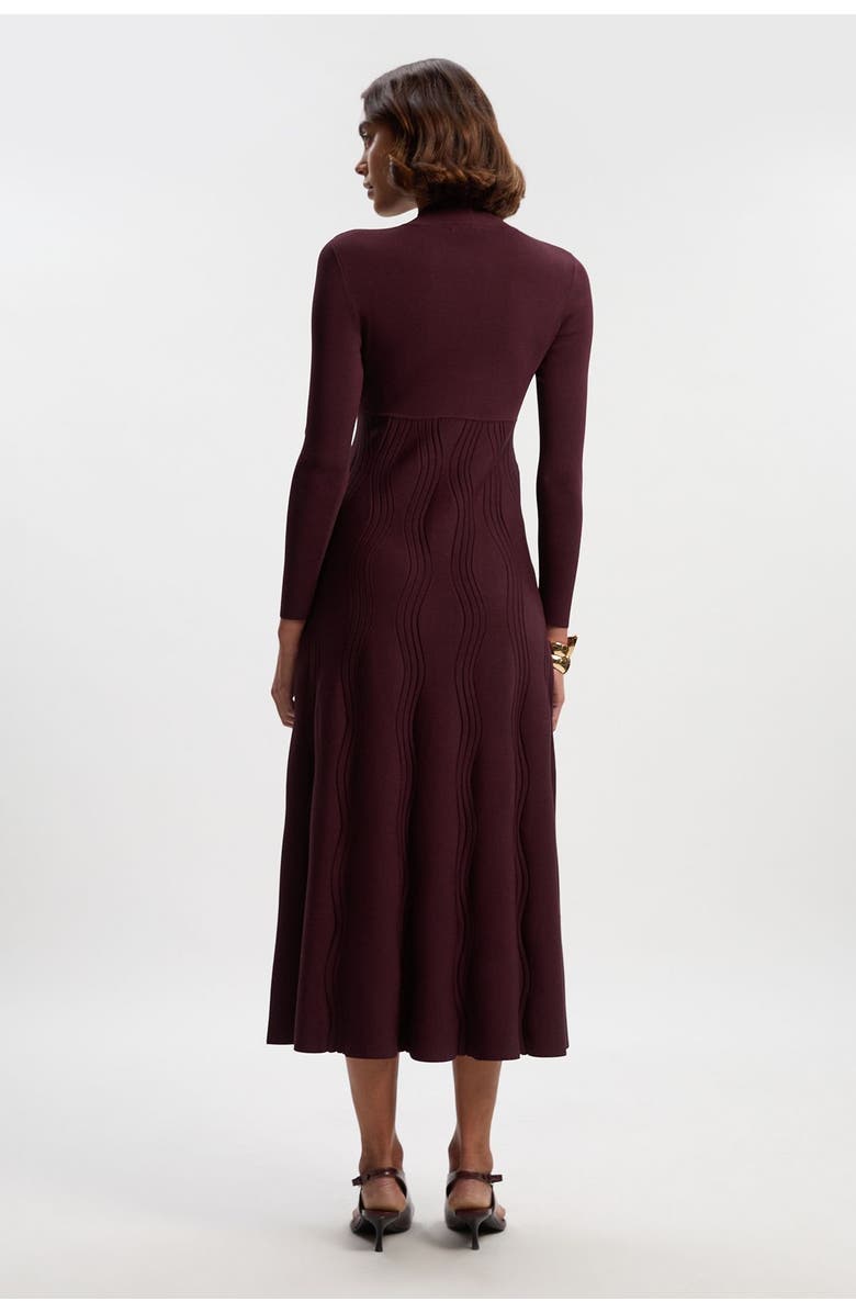 Karen Millen Wave Knit A-Line Long Sleeve Dress, Alternate, color, Burgundy