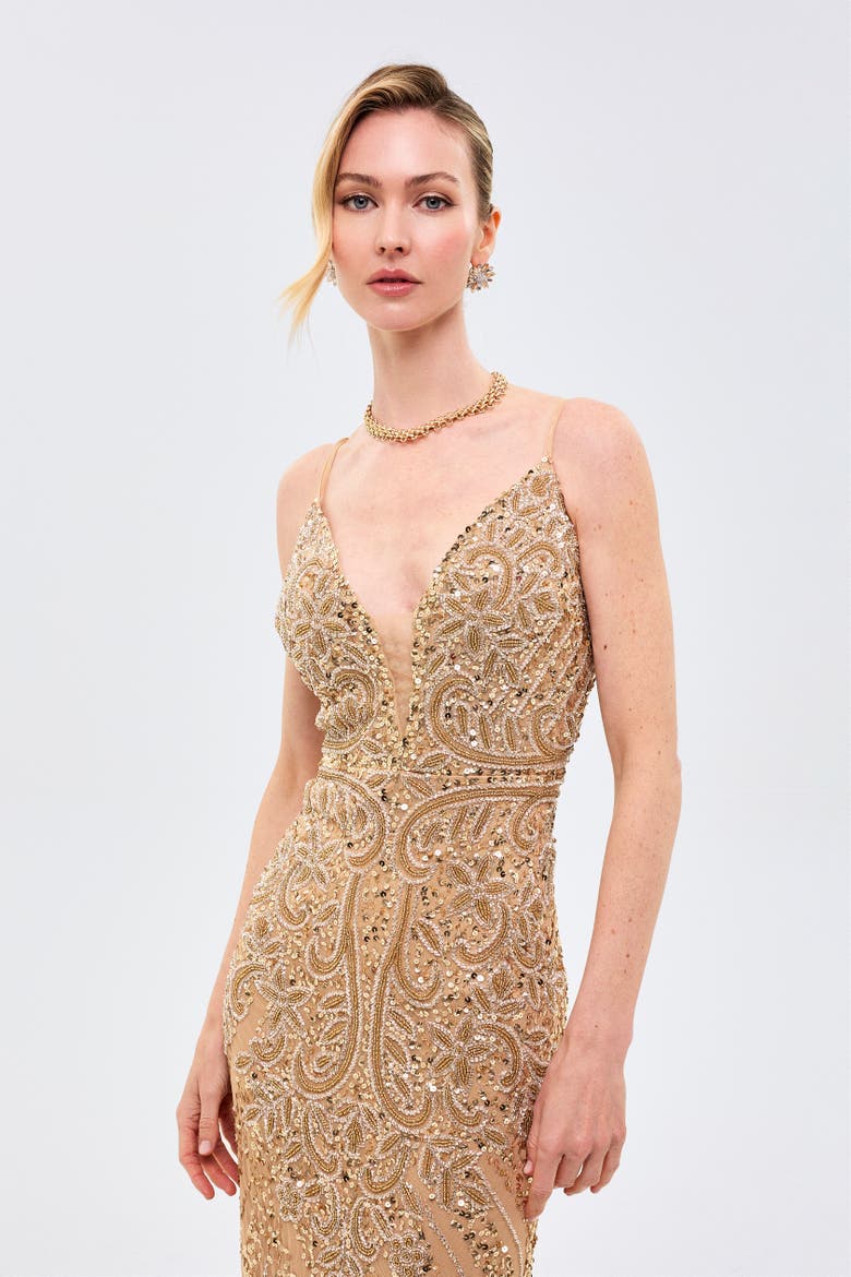 Embellished Sequin Maxi Dress With Trail, Alternate, color, RICHMOND