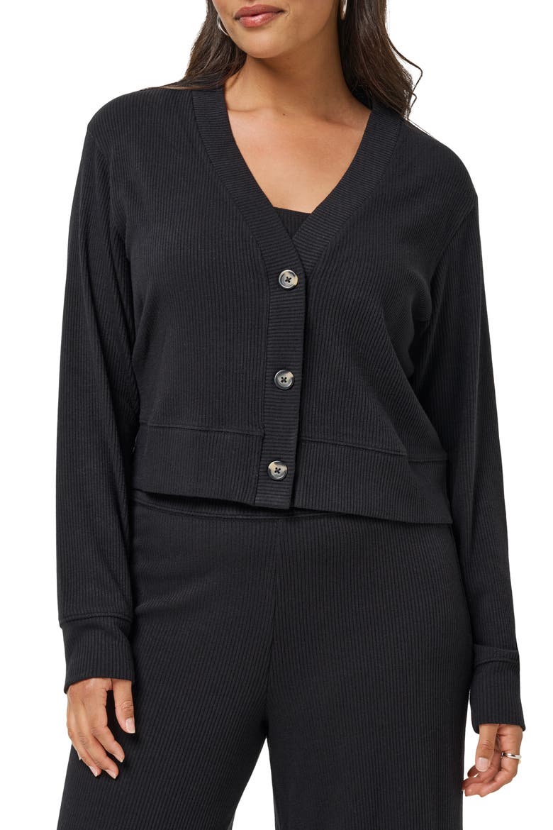 Evening Retreat Rib Cardigan, Alternate, color, BLACK