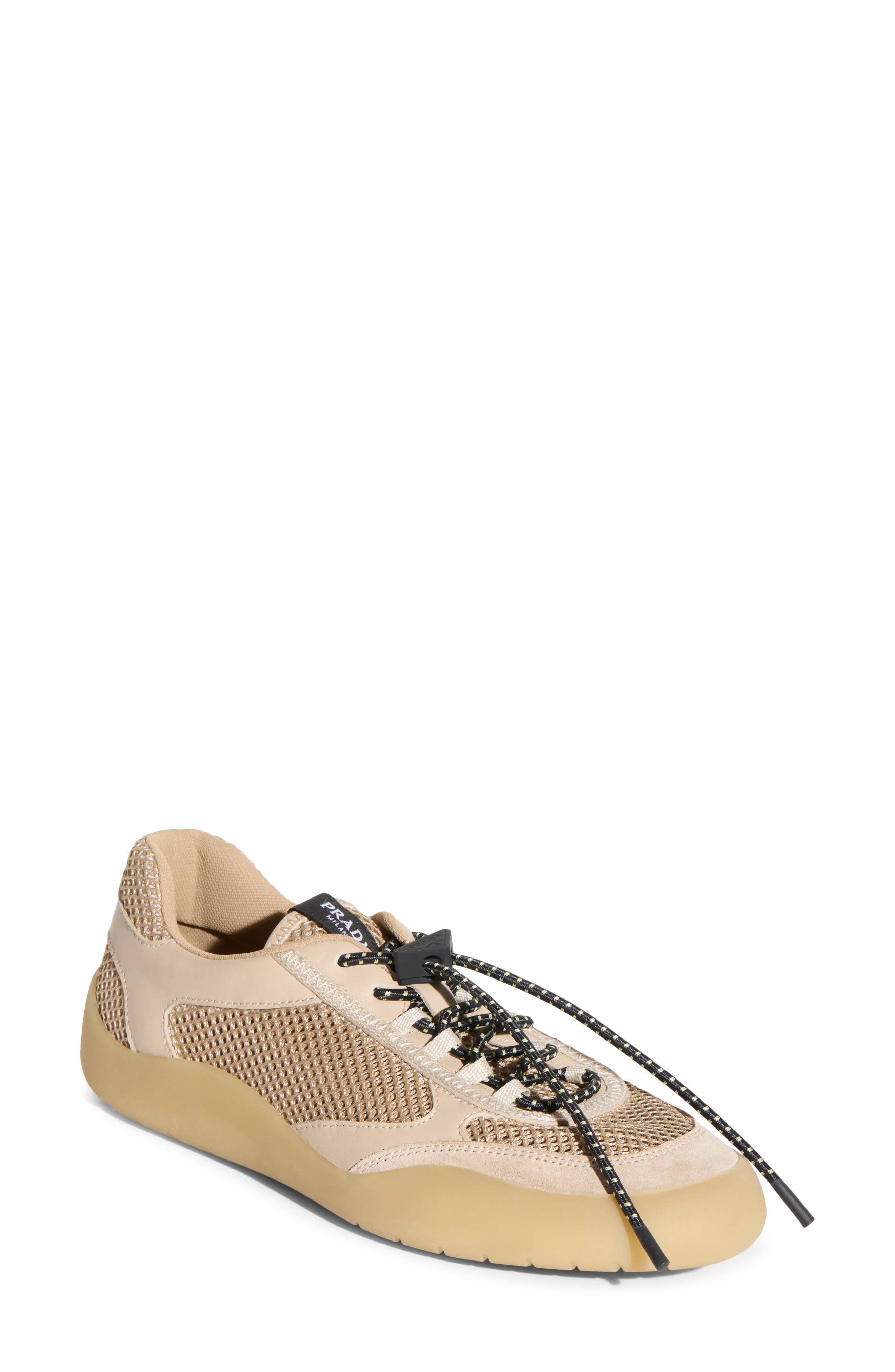 Prada Speedrock Mixed Media Sneaker, Main, color, Deserto