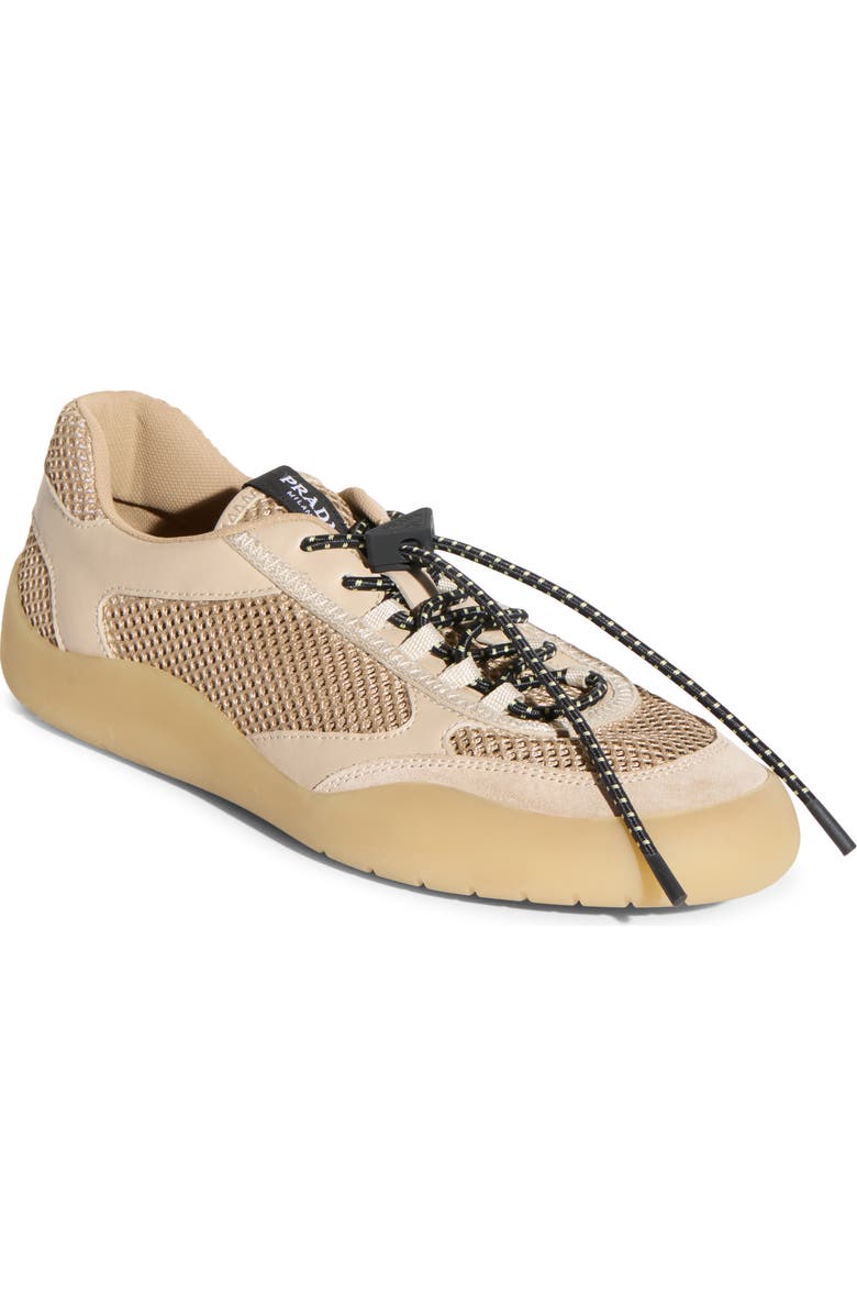 Prada Speedrock Mixed Media Sneaker, Main, color, Deserto