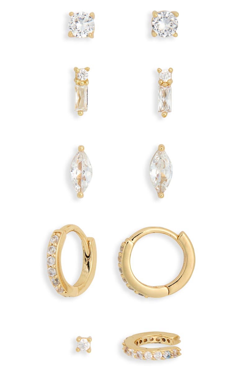 Leith Set of 5 Cubic Zirconia Earrings, Alternate, color, Clear- Gold