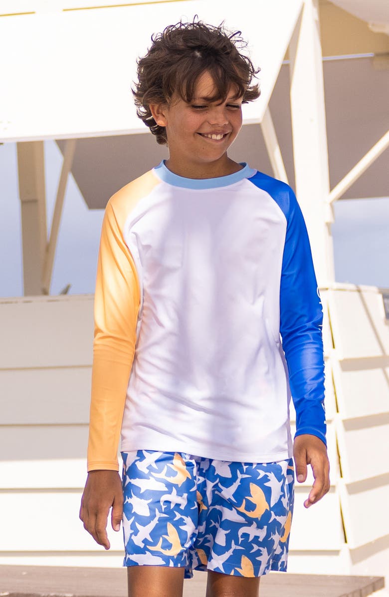 Snapper Rock Kids' Shark Squad Swim Trunks, Alternate, color, Blue