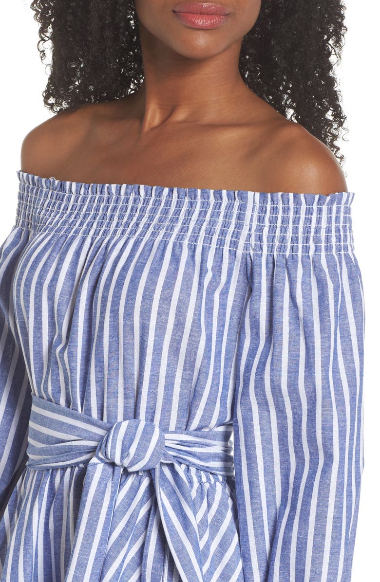 Eliza J Off the Shoulder Tie Waist Dress, Alternate, color, 