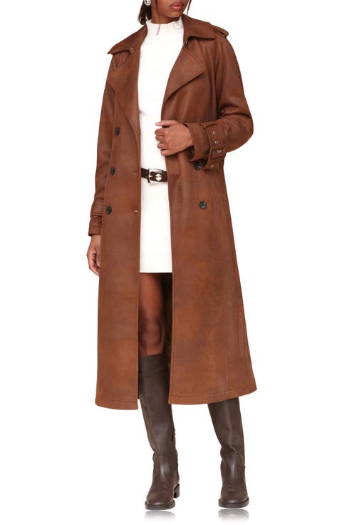 Double Breasted Faux Suede Trench Coat