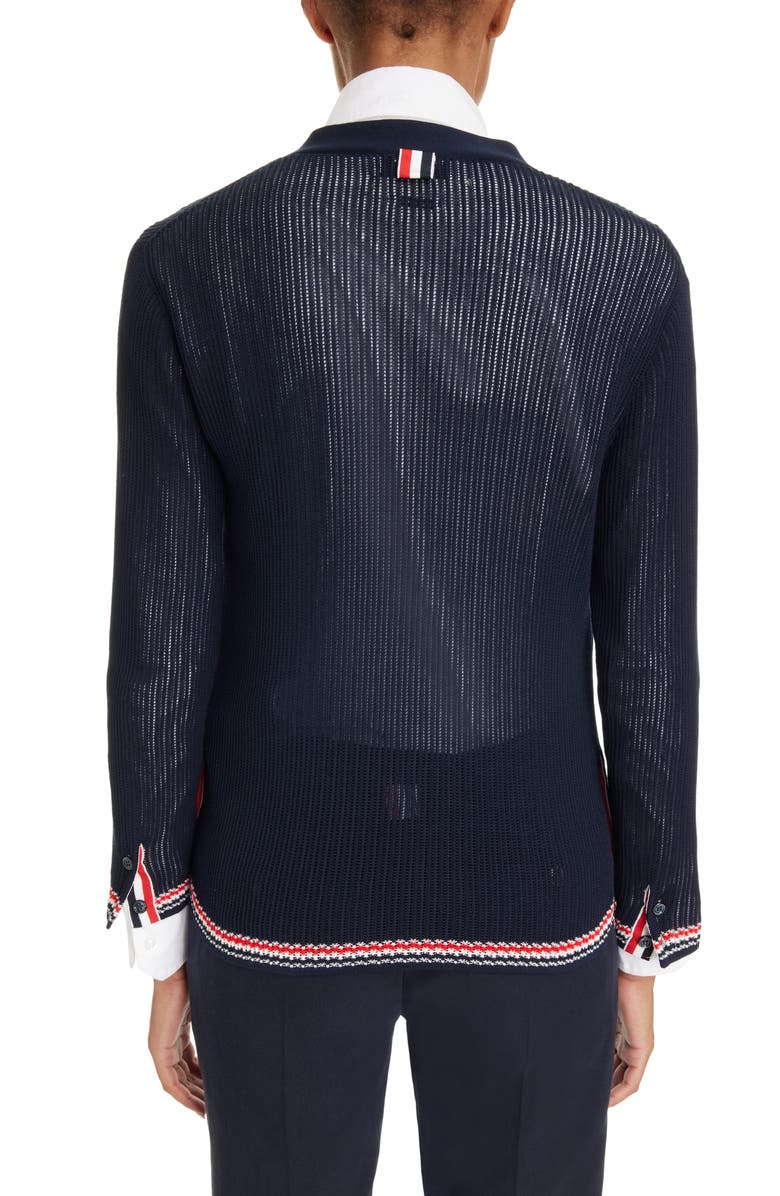 Thom Browne RWB Stripe Trim Cotton Cardigan, Alternate, color, 