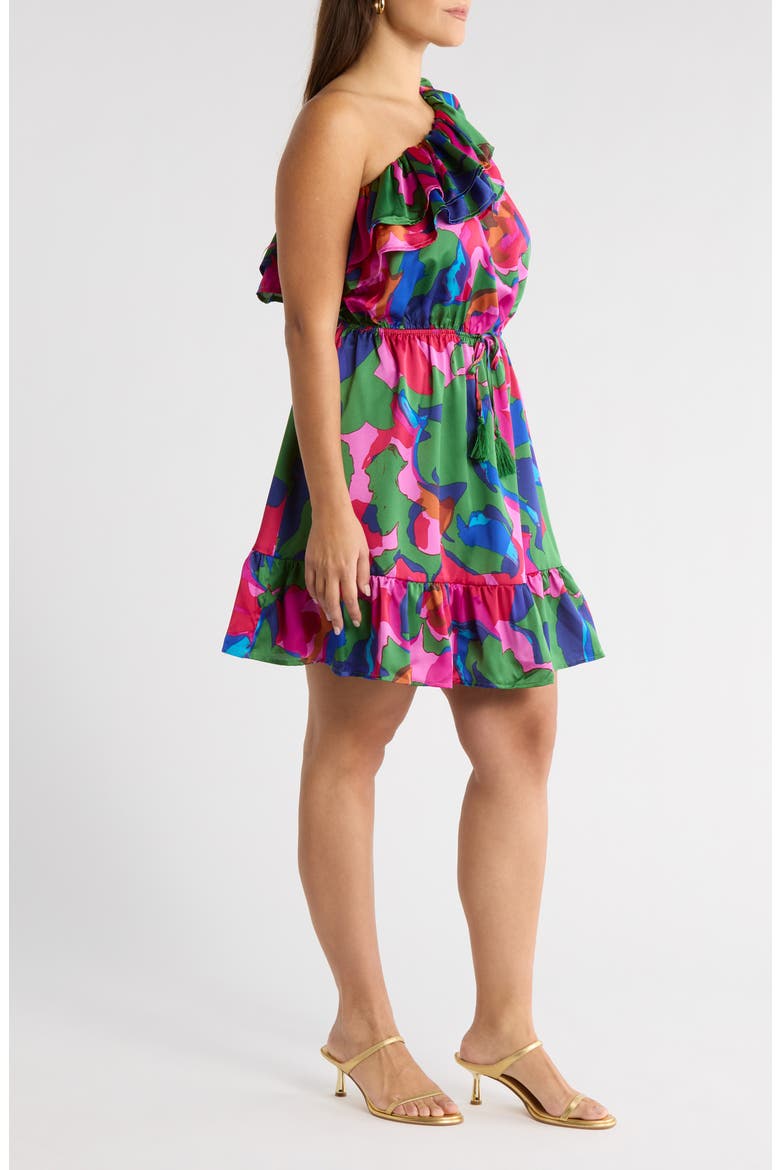 Evolet Floral Print One-Shoulder Minidress, Alternate, color, MAGENTA-MULTI