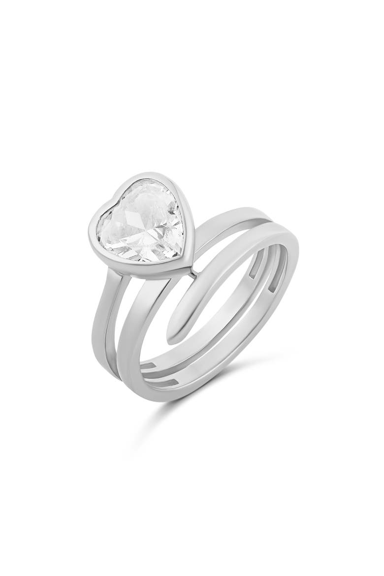 Heart Cut Cubic Zirconia Spiral Statement Ring, Main, color, SILVER