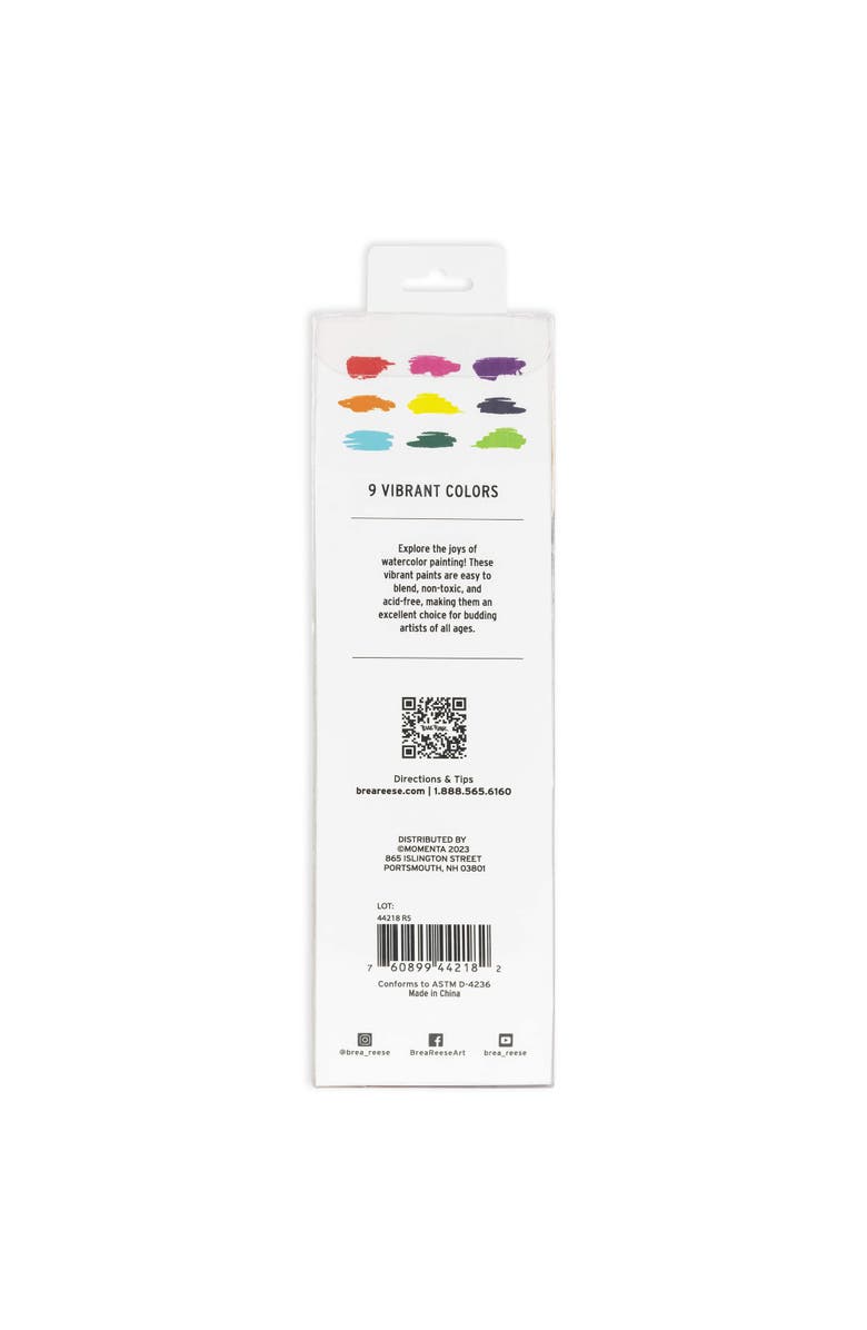 Brea Reese Watercolor Paint Set 9Pc Vibrant Colors, Brush & Portable Tin, Alternate, color, Multicolored