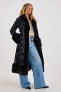 NASTY GAL Faux Fur Floral Jacquard Coat