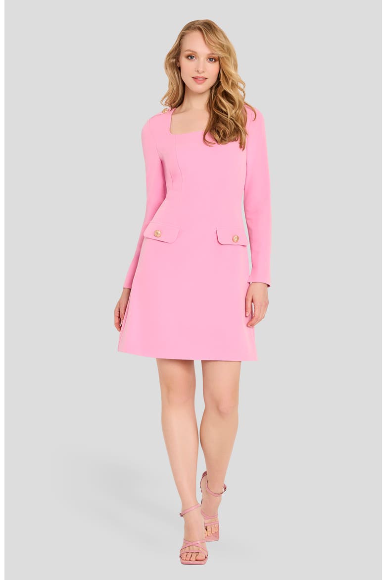 Long Sleeve Crepe Sheath Dress, Alternate, color, FLAMINGO
