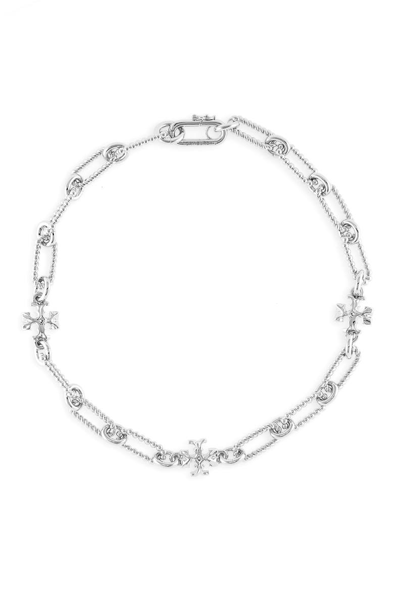 Roxanne Beaded Chain Necklace, Main, color, SHINY PEWTER