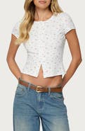 EDIKTED Odella Floral Rib Button-Up Crop Top