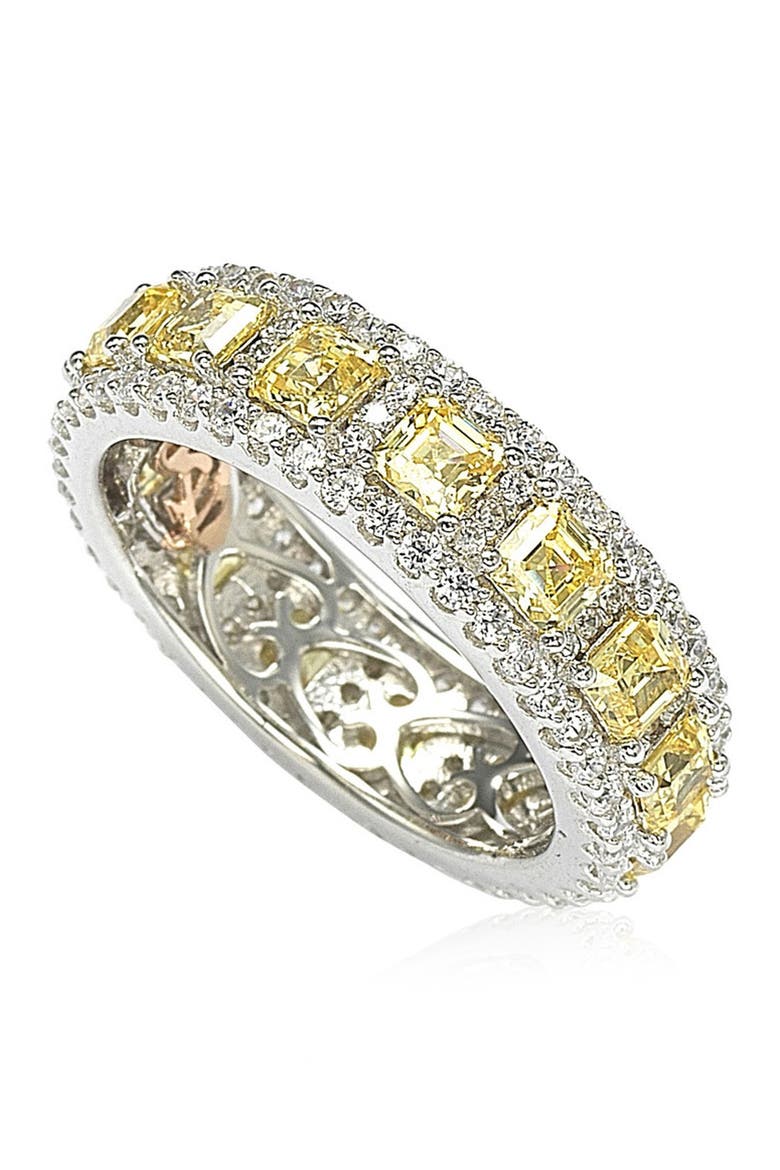 Sterling Silver Asscher CZ Eternity Band Ring, Alternate, color, YELLOW