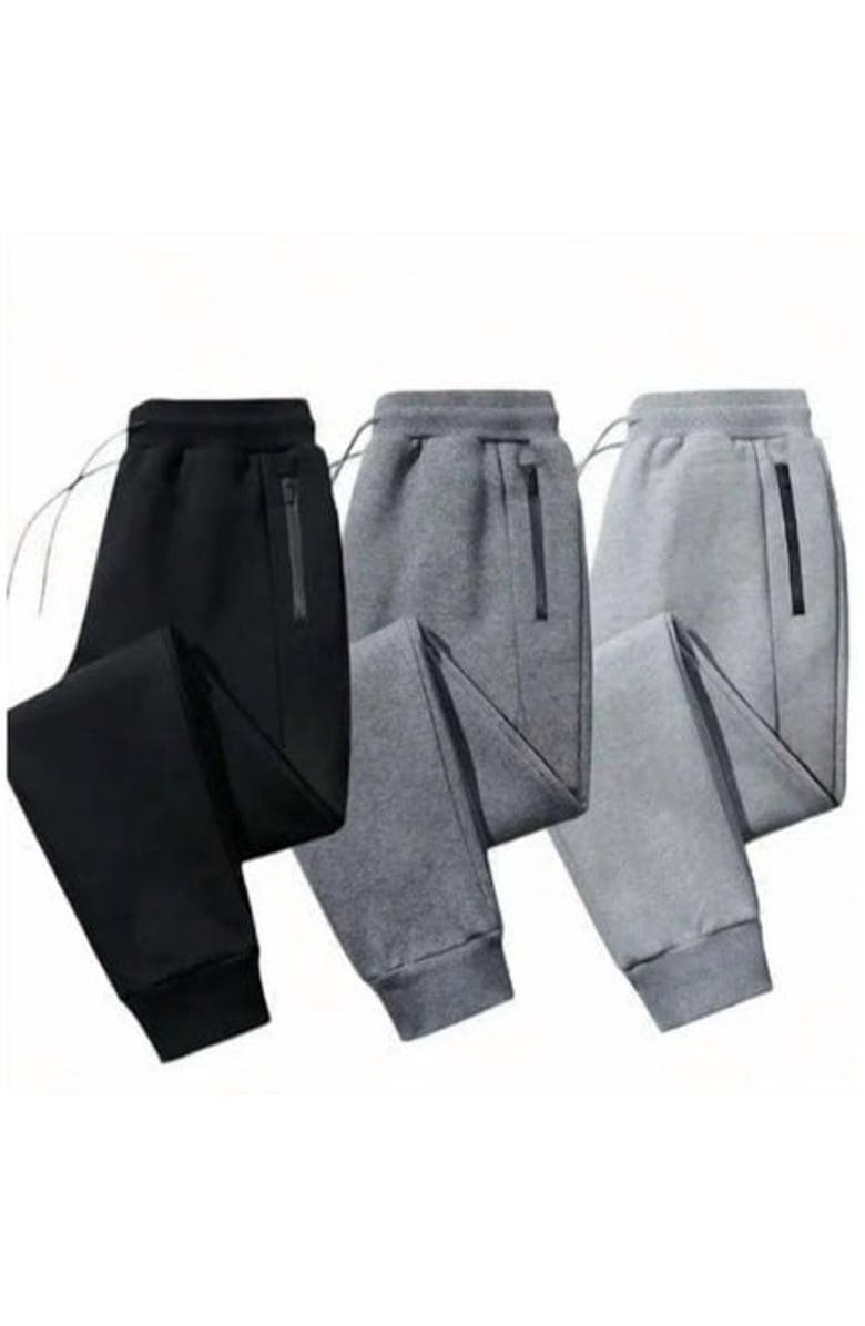 BenBen 3 Pack Mens Ultra Soft Zipper PocketFleece Joggers, Main, color, Black/Charcoal/Grey