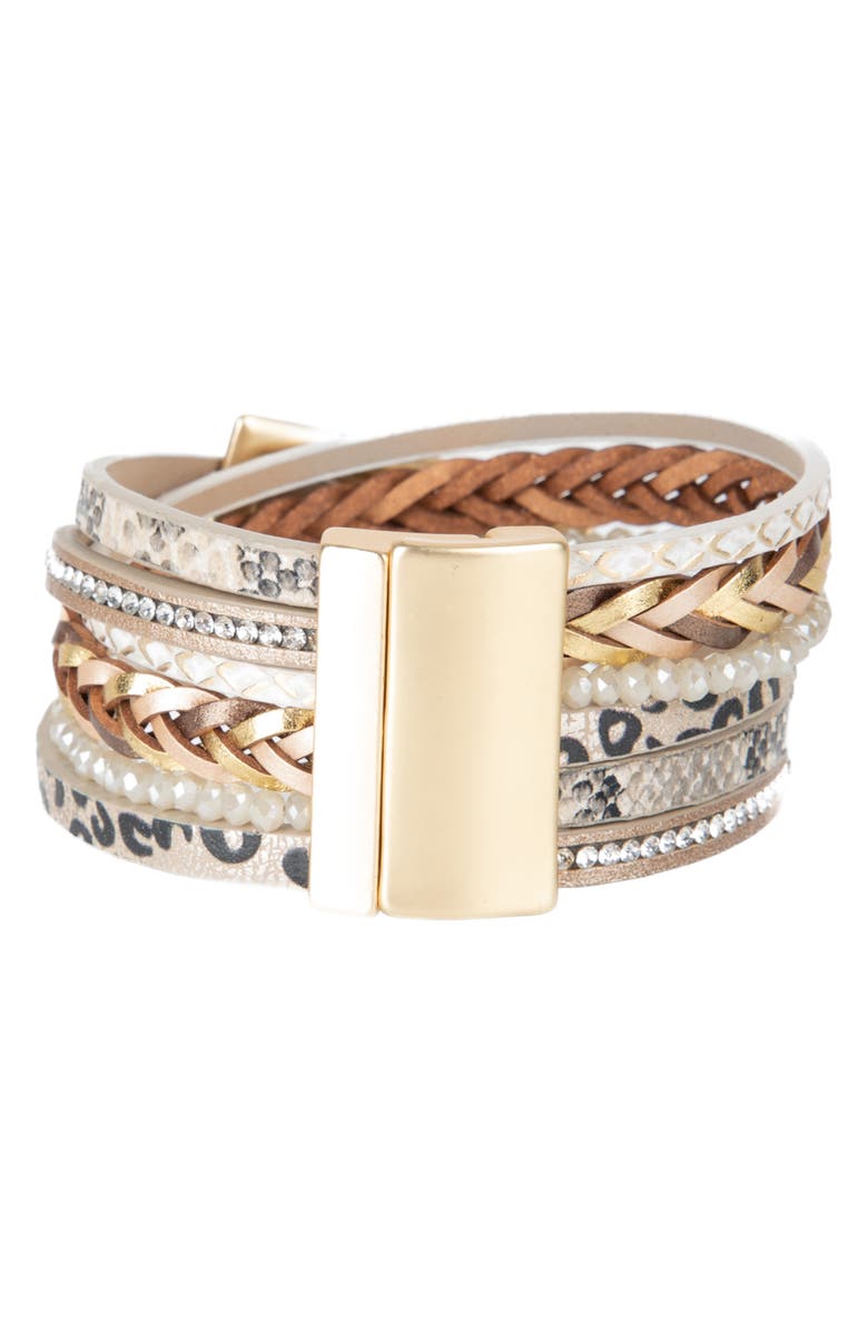 SAACHI Embossed Faux Leather Buckle Bracelet, Alternate, color, Gold