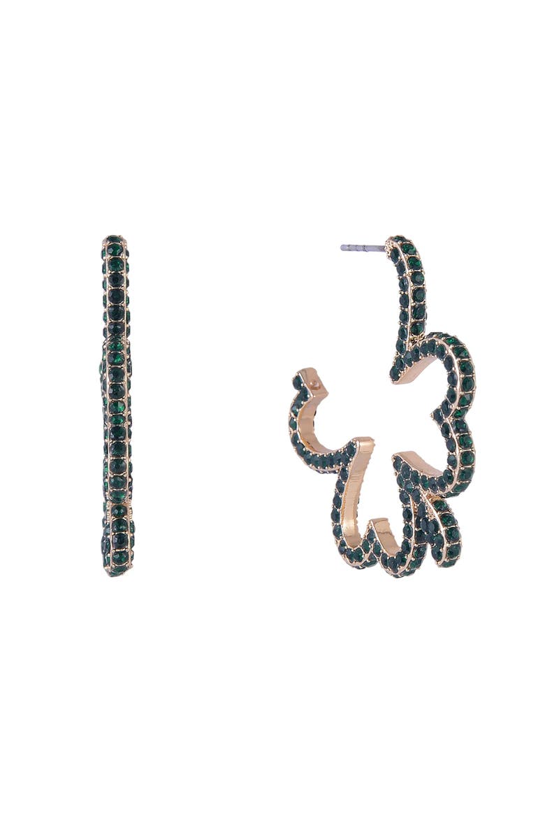 Green Stone Shamrock Hoop Earrings, Main, color, Green