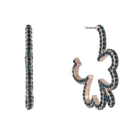 Green Stone Shamrock Hoop Earrings