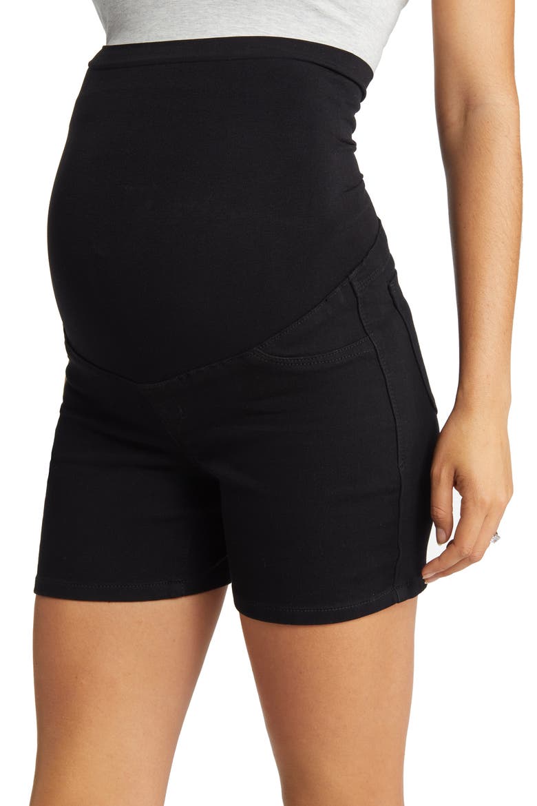 Belly Band Maternity Denim Shorts, Alternate, color, BLACK