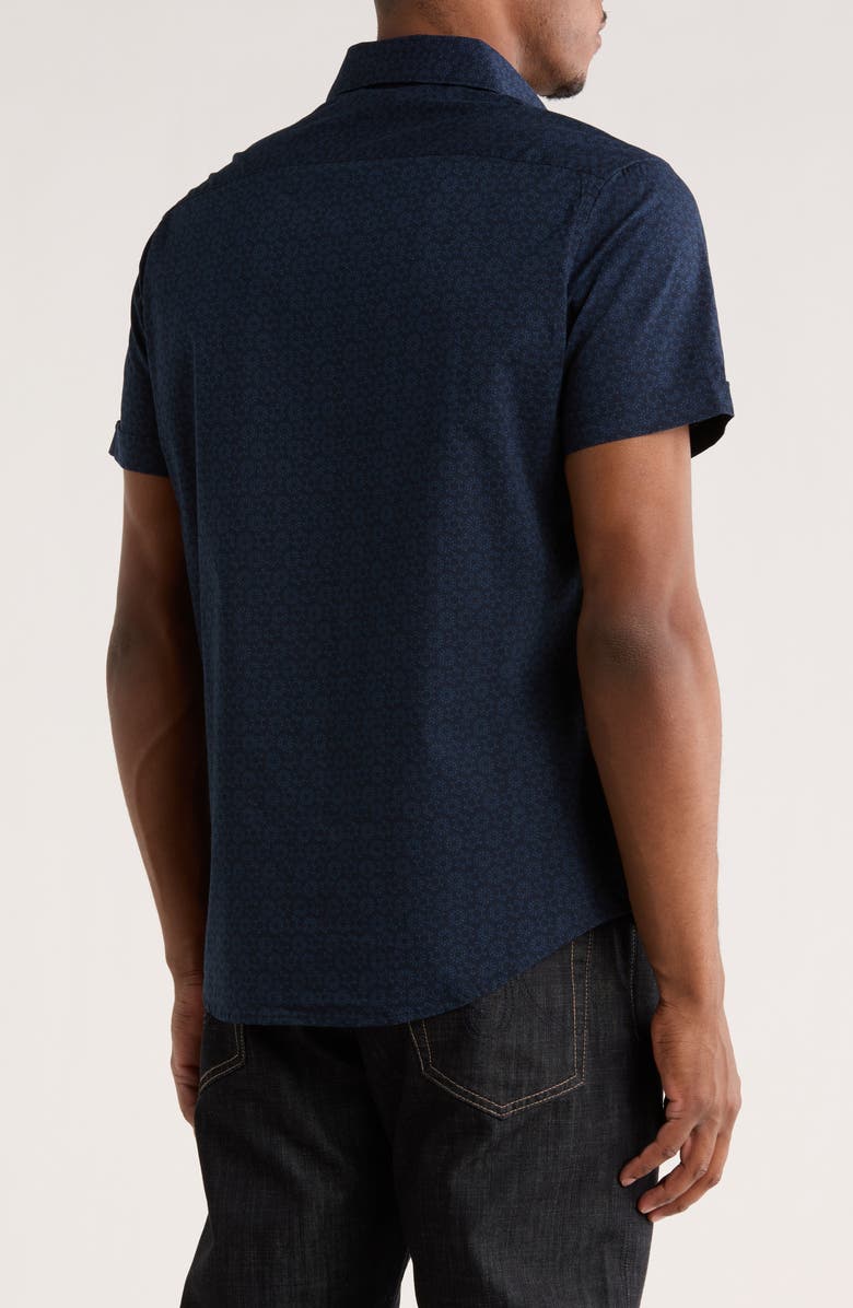 DENIM AND FLOWER Floral Print Short Sleeve Button-Up Shirt, Alternate, color, Navy