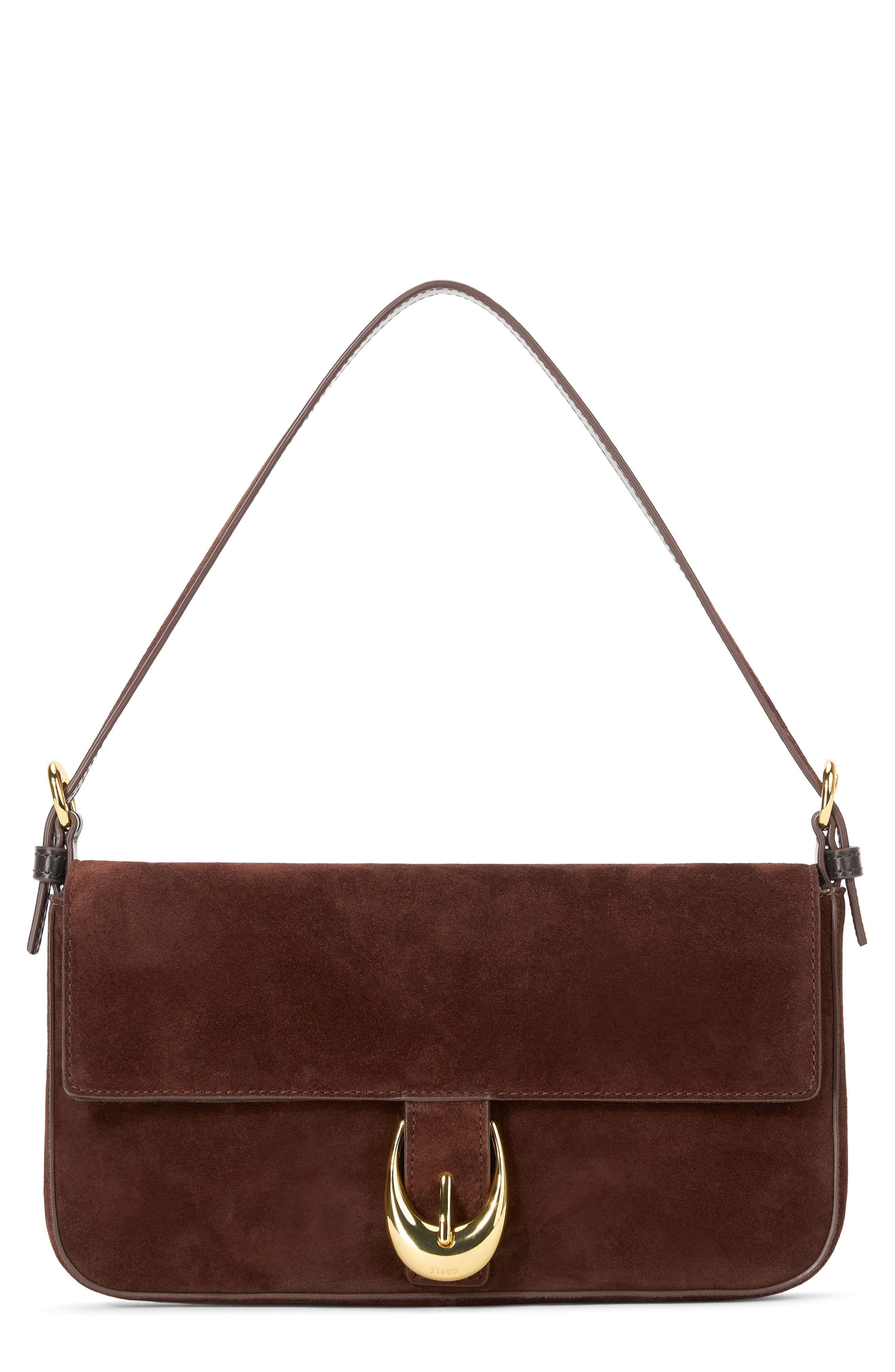 STAUD Harlow Suede Shoulder Bag, Main, color, Mahogany