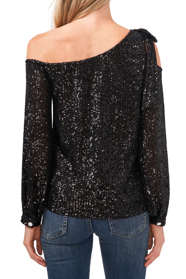 One-Shoulder Sequin Top, Alternate, color, RICH BLACK