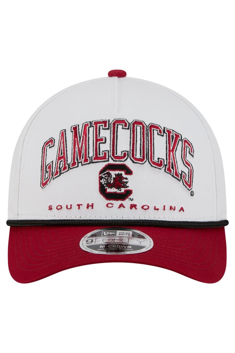 Men's New Era White/Garnet South Carolina Gamecocks Arch Two-Tone Rope 9FORTY A-Frame M-Crown Adjustable Hat, Alternate, color, White