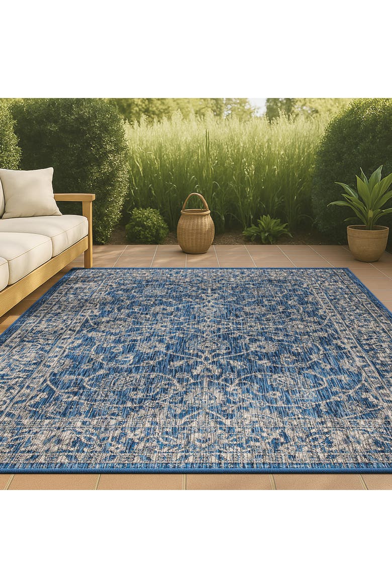 Palazzo Vine And Border Textured Weave Indoor/outdoor Rug, Alternate, color, Navy/Gray