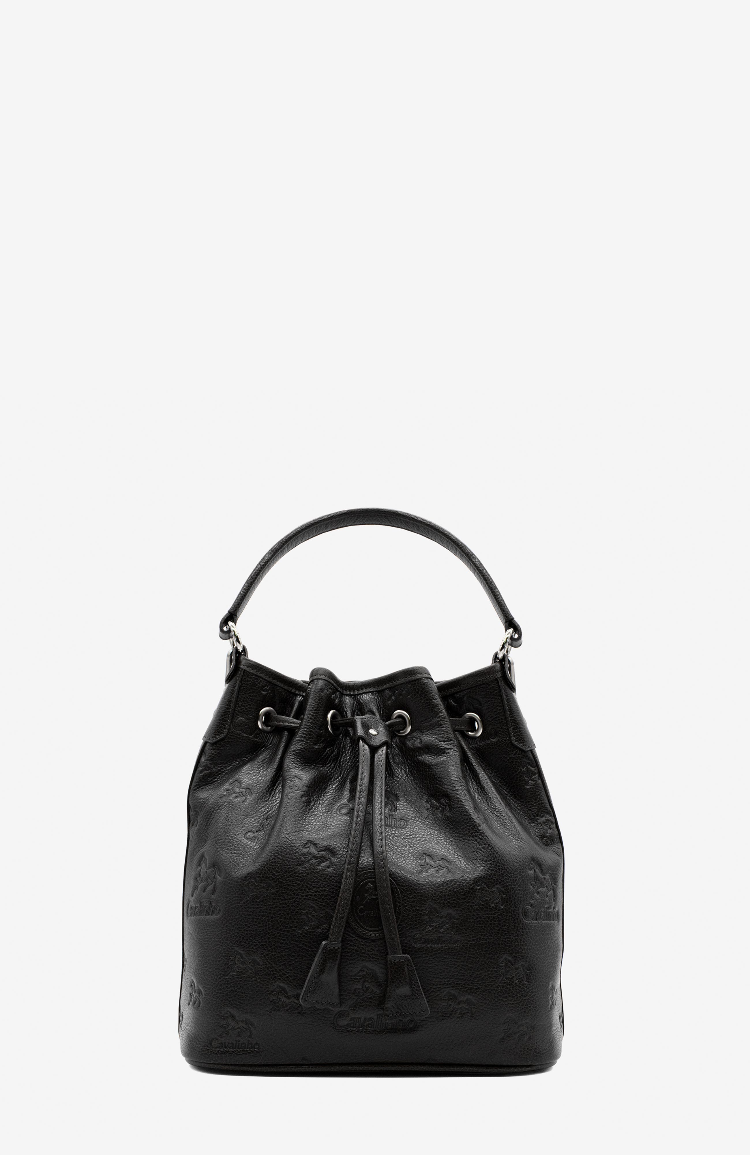 Cavalo Lusitano 281 Embossed Leather Bucket Bag, Main, color, Black